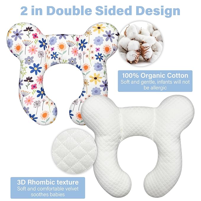 Baby Neck Pillows - Upgraded Toddler Travel Cushion for Toddler Head and Neck, Infant Neck Pillow for Car Plane Stroller Pushchair - Flower C