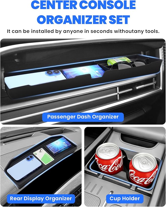 Autorder 3PCS Center Console Organizer for 2024 2025 2026 Hyundai Santa Fe Accessories,Dashboard Storage Box/Cup Holder Insert/Passenger Storage Organizer Tray - TPE Material