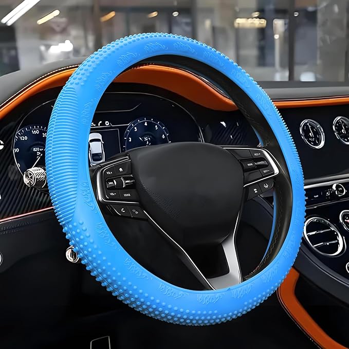 Wuyaoyao Car Steering Wheel Cover, Anti-Slip Silicone Steering Wheel Cover Protector, Non-Slip Massage Grip Auto Wheel Cover Fits 14-15 Inch, Universal Interior Car Accessories (Sky Blue)