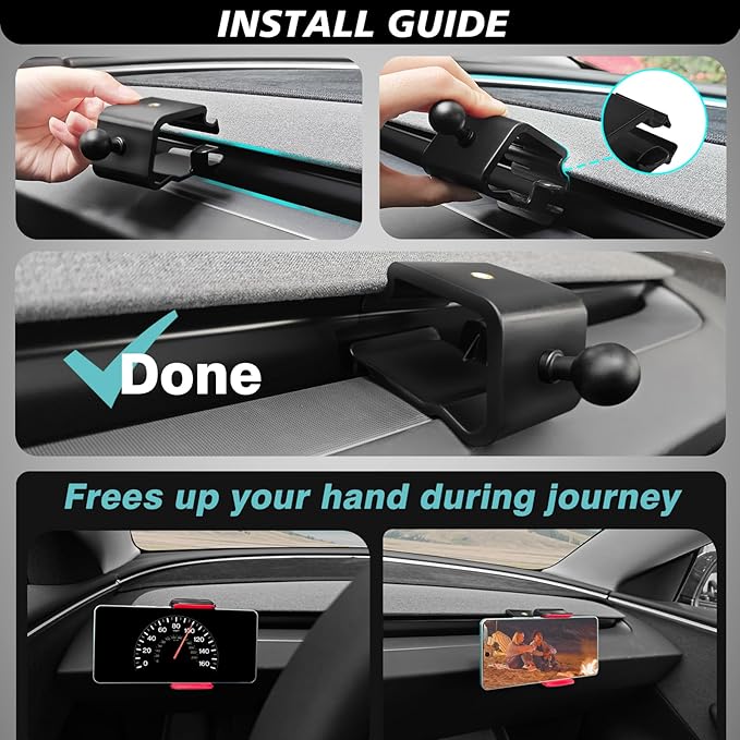 BestEvMod Dashboard Car 1/4 Screw Mount Phone Holder Tablet Mag Safe Compatible with Refreshed Tesla Model Y Juniper Model 3 Highland fits for All Phones & Android 360° Adjustable (Phone Holder)