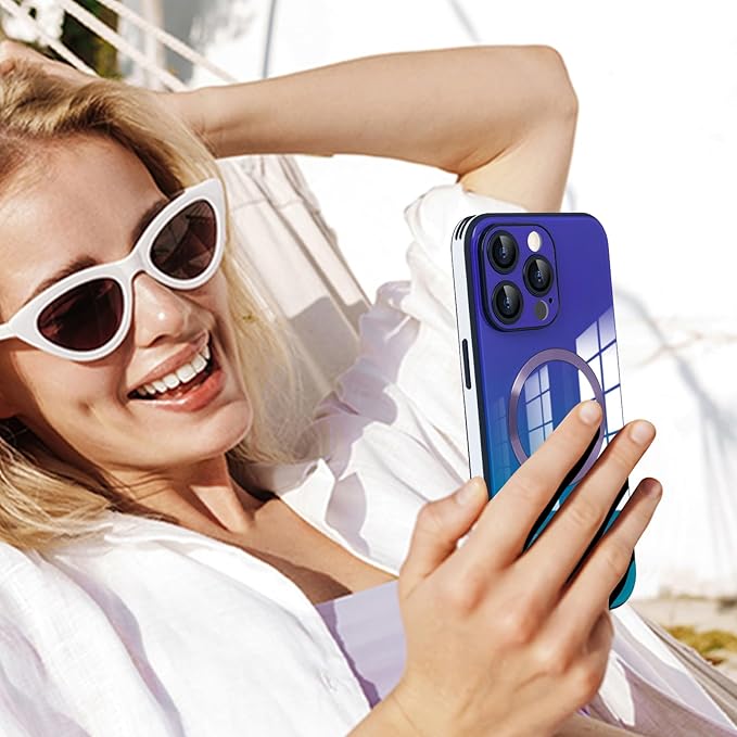 Guppy Compatible with iPhone 16 Pro Max Magnetic Case, Gradient Case with Magnetic Charging, Gradient Glass Back Cover with Lens Film-Purple