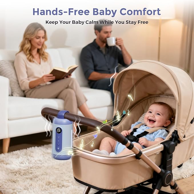 Rechargeable Hands-Free Baby Rocker & Sleep Soother – Portable Vibration Device with 6 Levels, 21 Melodies & Smart Sensor – Fits Most Strollers, Car Seats & Baby Gear, Travel Essential for Newborns