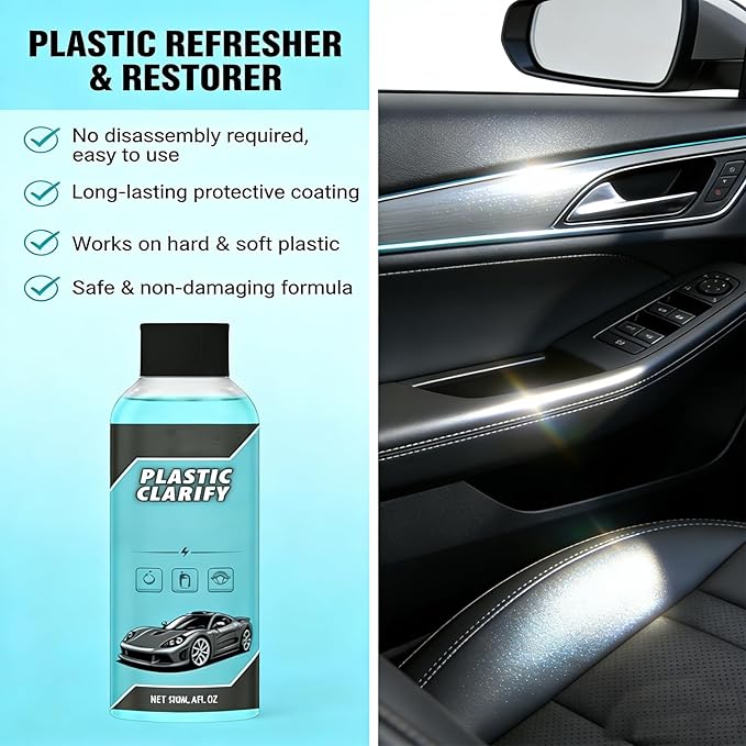 Interior Maintenance Refresher for Car, Plastic Clarify Tire Shine for Cars, 4 oz Black Plastic Car Trim Restorer Spray, Waterless Detailer for Rubber, Vinyl, and Plastic, Restores Deep Shine (2pcs)