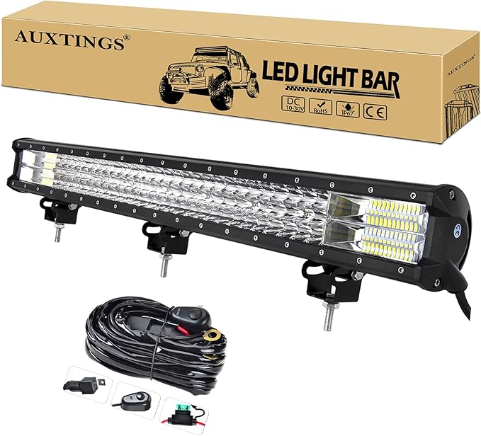 AUXTINGS 28 inch 396W LED Light Bar Triple Row Spot Flood Combo Beam Off Road Lights Waterproof Work Light with Wiring Harness for Jeep Trucks SUV ATV UTV Boat Lights, 12V 24V