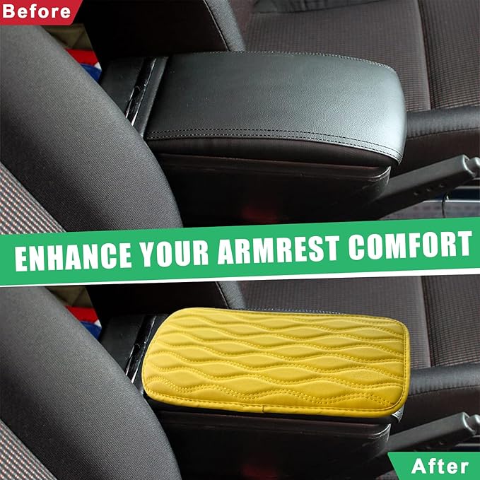 Car Center Console Pad, Waterproof Auto Armrest Seat Box Cover, PU Leather Arm Rest Protector Cushion Pad, Universal Vehicle Interior Protection Accessories for Car SUV (Yellow)