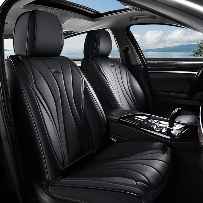 Coverado Front Seat Covers, 2 PCS Leather Seat Cover, Black Seat Cover for Cars, Waterproof Car Seat Cover, Car Seat Protector, Driver Seat Covers Seat Cushion Universal Fit for Most Vehicles (Black)