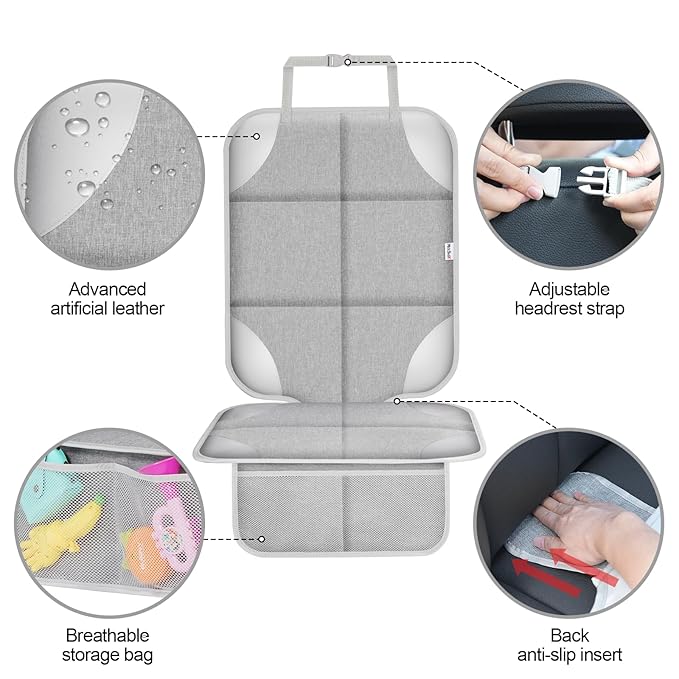 Meolsaek Car Seat Protector for Child Car Seat, Durable 600D Fabric Waterproof Car Seat Cover with Thick Pad Non-Slip Backing，No Imprints (Silver Gray-1 pc)