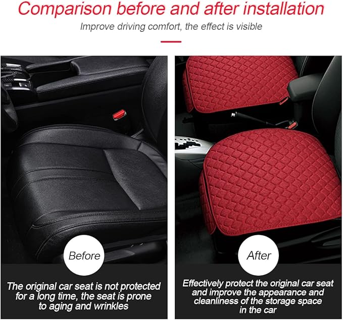 3PCS Set Car Seat Cushion for Front and Back Seat, 3D Soft Linen Breathable Auto Seat Cover, Comfort Non-Slip Rubber Bottom, Car Seat Protector Pad Universal for Office Chair, Home (Red/3PCS)