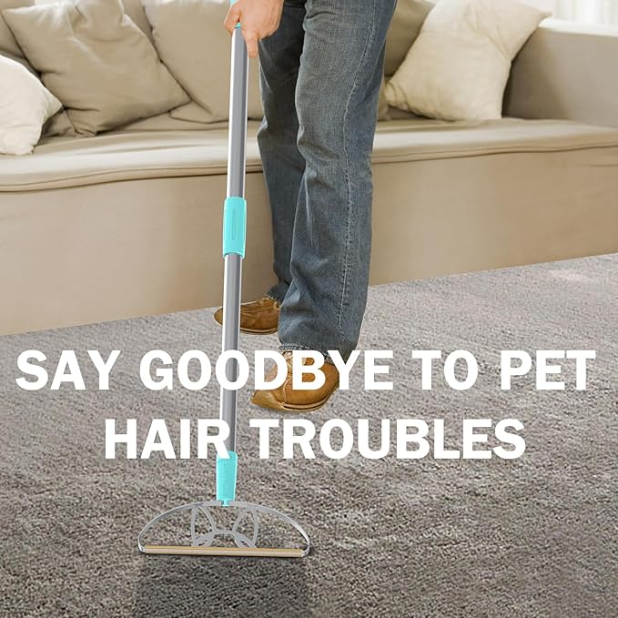 Heavy Duty Carpet Rake – 50" Ultra-Long Pet Hair Remover Tool by LINTPLUS, Deep Cleans Carpets, Rugs & Furniture | Durable Home Cleaning Scraper