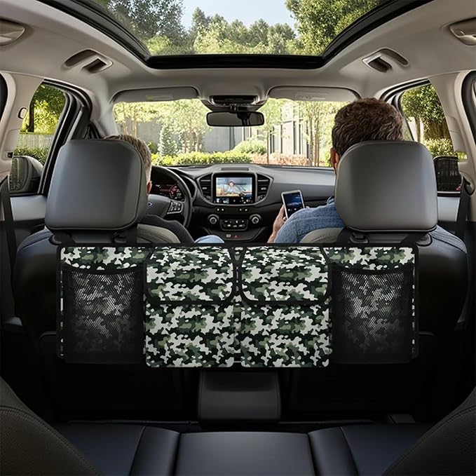 Camo Print Hanging Trunk Organizer with Adjustable Strap, Back Seat Organizer for SUV, Waterproof Collapsible Cargo Storage Bag Backseat Storage Organizer Bag Keep Your Trunk Neat
