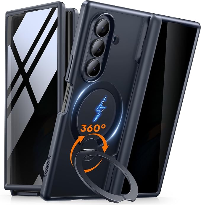 MOBOSI for Z Fold 7 Case with Rotatable Ring Stand & Privacy Screen Protector, Compatible with Magsafe, 18FT MIL-Grade Protection, Magnetic Shockproof Slim Case for Samsung Galaxy Z Fold7, Matte Black