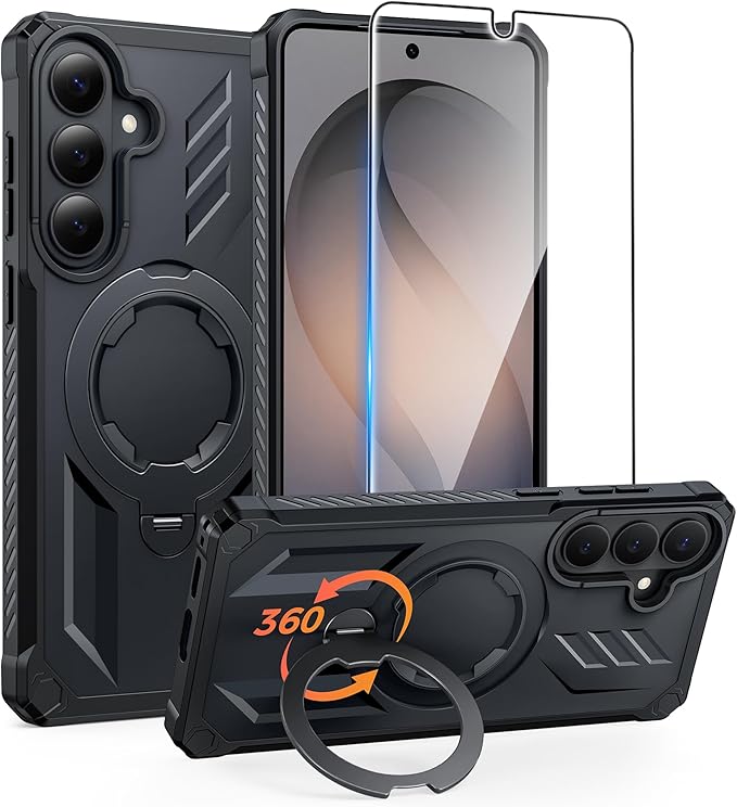 FNTCASE for Samsung Galaxy S26+ Plus Case: with [Magnetic Ring Kickstand] [Screen Protector] [Compatible with MagSafe] [Military-Grade Drop Protection] Shockproof Grip Bumper TPU Sturdy Cases Black