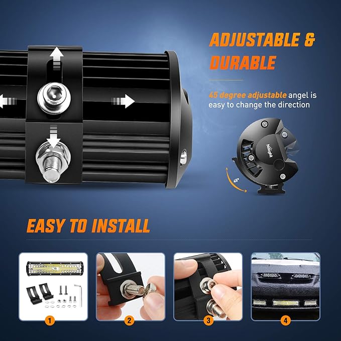 Nilight LED Light Bar 12 Inch 300W 4Pcs 4 Inch 60W Spot Flood Pods Off Road Driving Fog Work Lighting for Truck Tractor Pickup Boat SUV ATV UTV Car 4x4 Van Camper Motorcycle Dirt Bike Golf Cart