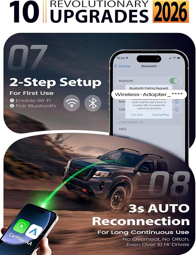 Wireless CarPlay Adapter & Android Auto Adapter, One-Click User Switch, Fast & Stable, Converts Wired to Wireless, Stable Connection Car Play Dongle for iOS 10+ / Android 11+ (Blue)