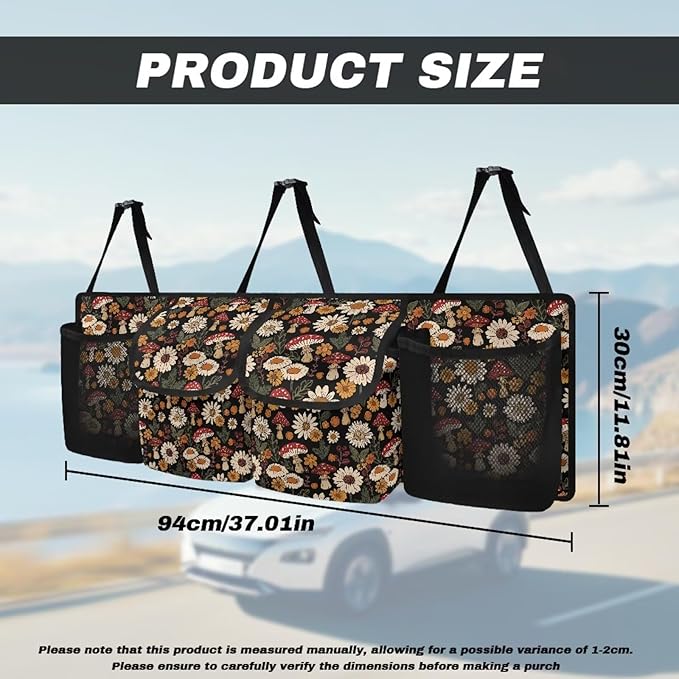 Mushroom Car Trunk Organizer Small Hanging, Daisy Car Organizer SUV Backseat Hanging Car Storage Organizer with Lids Collapsible Cargo Storage Bag