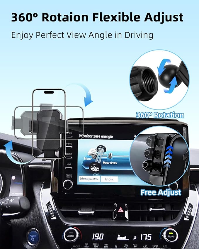 PZK Car Phone Mount for 2019-2025 2026 Toyota Corolla/Corolla Hatchback /2022-2025 2026 Corolla Cross Accessories 8-inch Screen Auto Lock Car Phone Holder 360° Rotation Not Affect Vent Phone Cradles