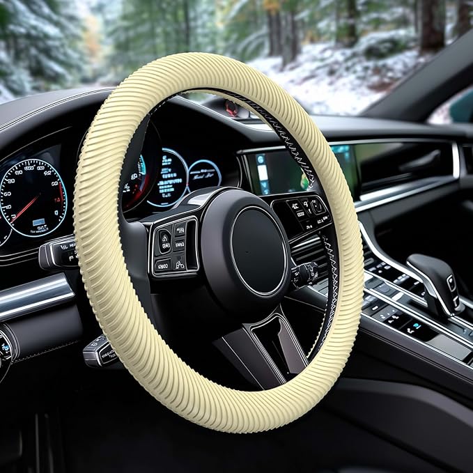 WOCOCN Car Steering Wheel Cover, Thin Anti-Skid Silicone Steering Wheel Cover for Men & Women, Universal Automotive Interior Accessories for Most Cars (Light Yellow)