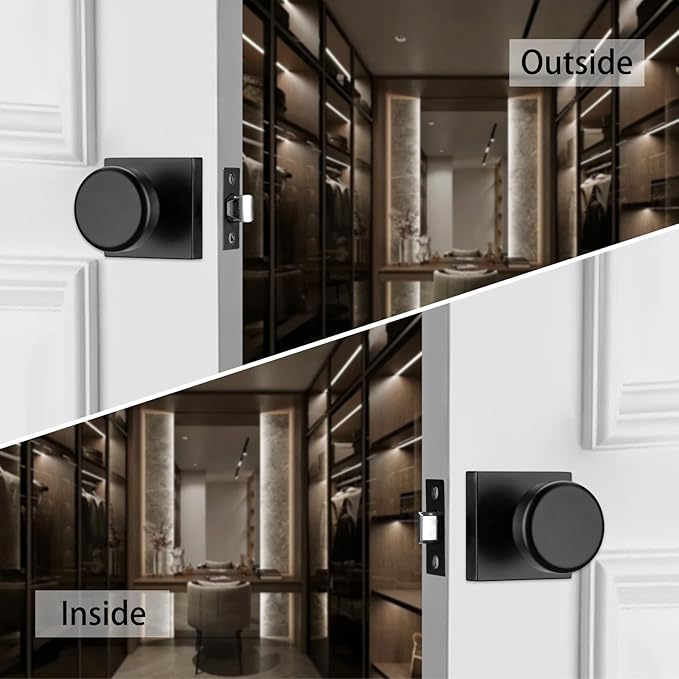 6 Pack Black Door Knobs Interior, Pismo Doorknobs with Square Rosette for Hall