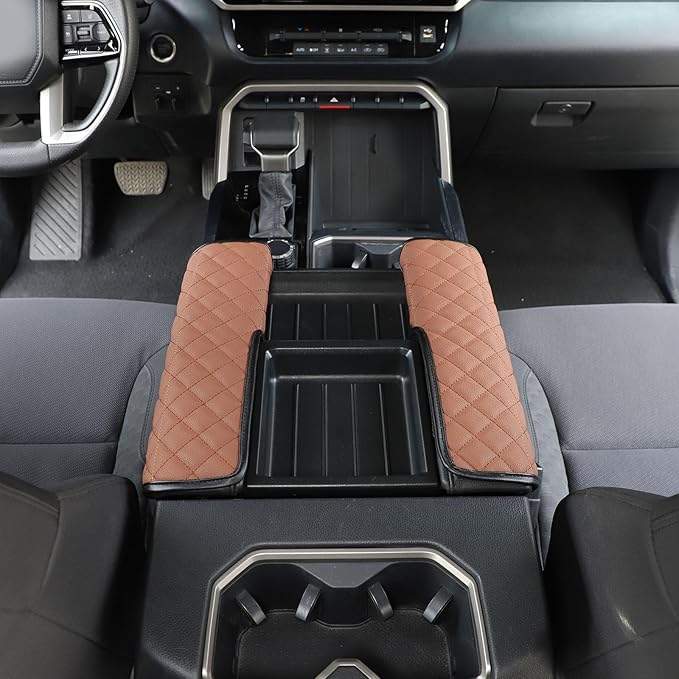 2PCS Center Console Armrest Cover for Toyot@ Tundra 2022-2025 /Sequoia 2023-2025 Accessories, Leather Front Seat Armrest Box Cushion Protector Waterproof Anti-Scratch (Left-Hand Drive)