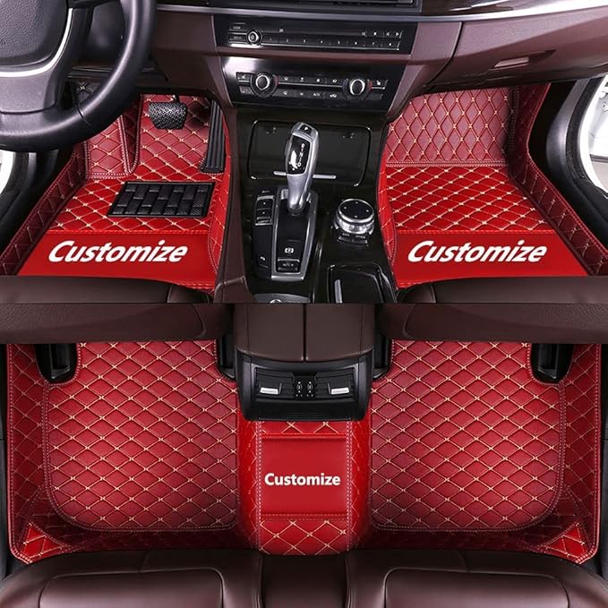 Custom Making Car Floor Mats for 90% Car Model Luxury Leather All Weather Waterproof Anti-Skid Full Coverage Liners (red)