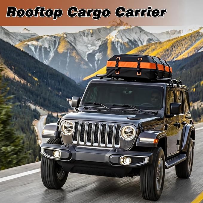 Premium Car Roof Bag, 20 Cubic Heavy Duty Cargo Carrier Bag for All Cars with/Without Rack, Waterproof Car Roof Cargo Carrier with Anti-Slip Mat, 6 Door Hooks, Luggage Lock