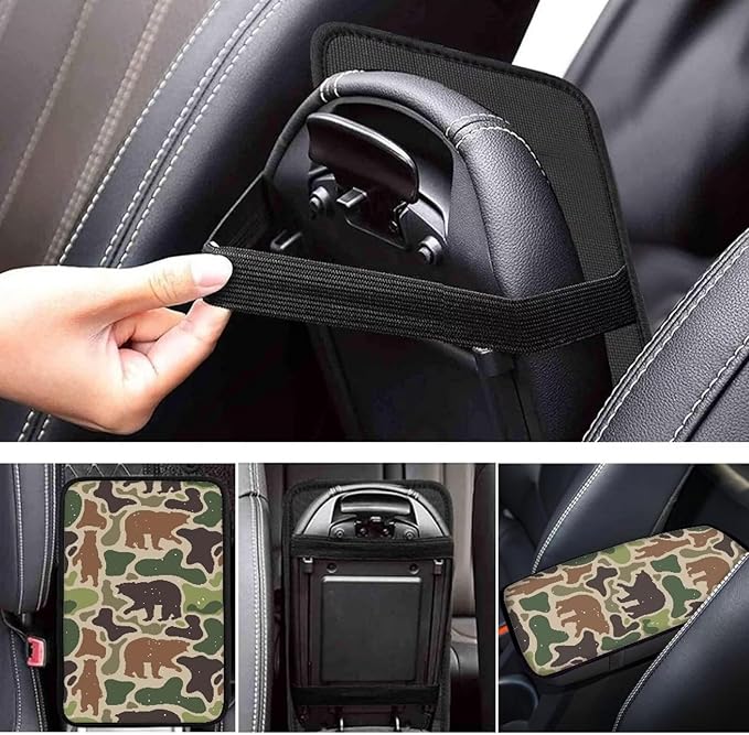 Dreaweet Bear Hunting Camo Arm Rest Cover for Car Soft Anti Slip Armrest Cover Center Console Cushion Pad Camouflage Car Accessories Universal Fit Most Cars SUV Sedan