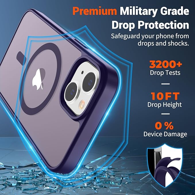 SUPFINE Magnetic for iPhone 15 Case (Compatible with MagSafe) (Military Grade Drop Protection) Slim Translucent Matte Shockproof with Anti-Fingerprint Phone Case, Dark Purple
