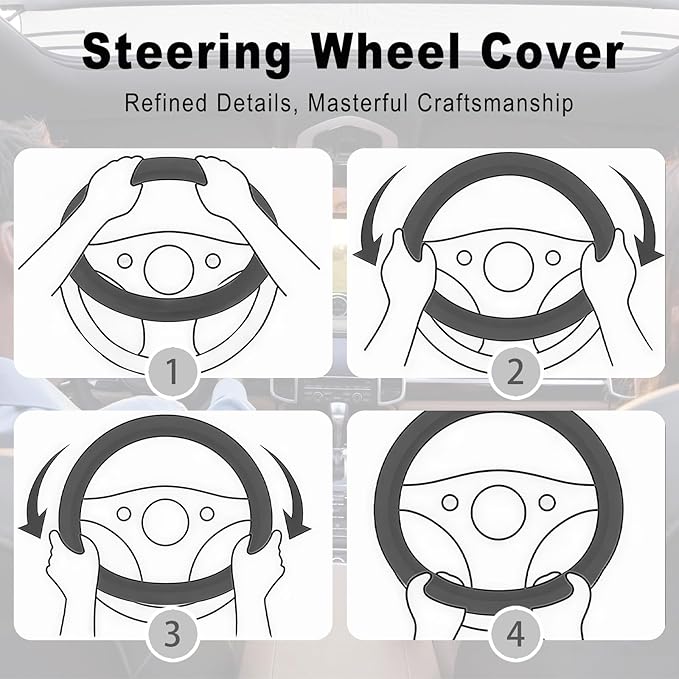 Car Steering Wheel Cover Black, Non-Slip Wear-Resistant Carbon Fiber Steering Wheel Cover, Breathable Drilled D-Type Leather Sleeve, Universal Car Interior Accessories for Most Vehicle