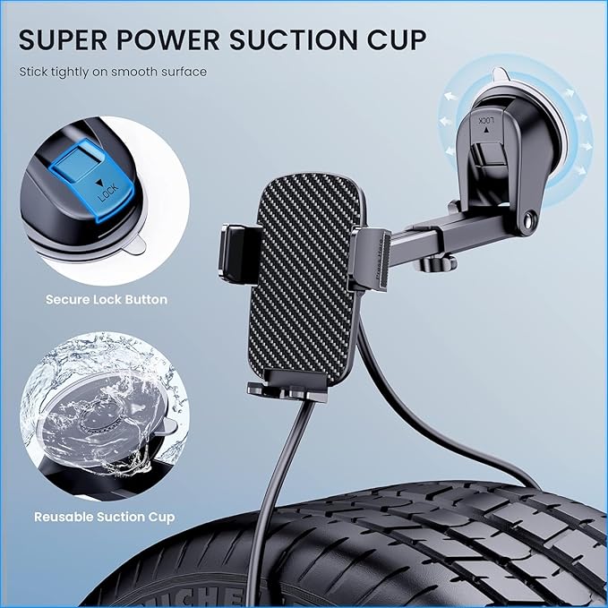 GUWEZ Phone Holders for Your Car Phone Stand for Car Phones Mount [Super Stable] Automobile Dashboard Windshield Cell Mount for iPhone Smartphone Universal