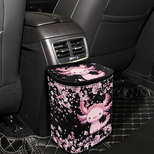BIGCARJOB Axolotl Flower Car Trash Can Bin for Back Seat, Leak Proof, Vehicle Trash Can for SUV Truck Van, Automotive Garbage Can for Front Seat