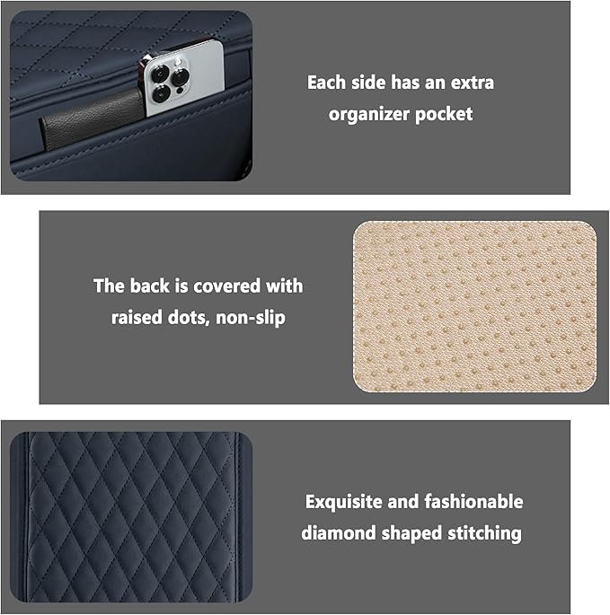 Upgraded Car Center Console Cover,Microfiber Leather Car Armrest Cover Cushion with 2 Storage Bags,Universal Car Armrest Storage Box Interior Accessories for Most Cars (Blue)