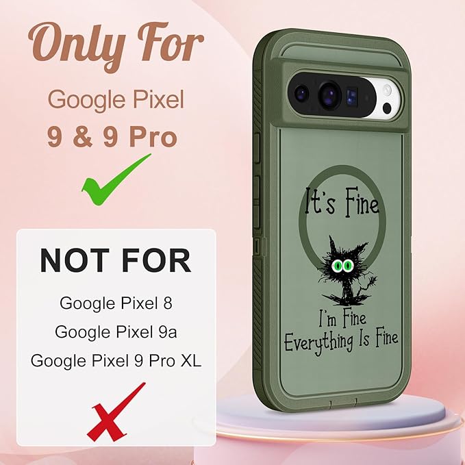 for Google Pixel 9 Case/Pixel 9 Pro Case - Compatible with MagSafe Women Girls Cute Magnetic Protective Cover Cool Cat Kawaii Girly Design Heavy Duty Shockproof for Pixel 9/9 Pro Phone Case