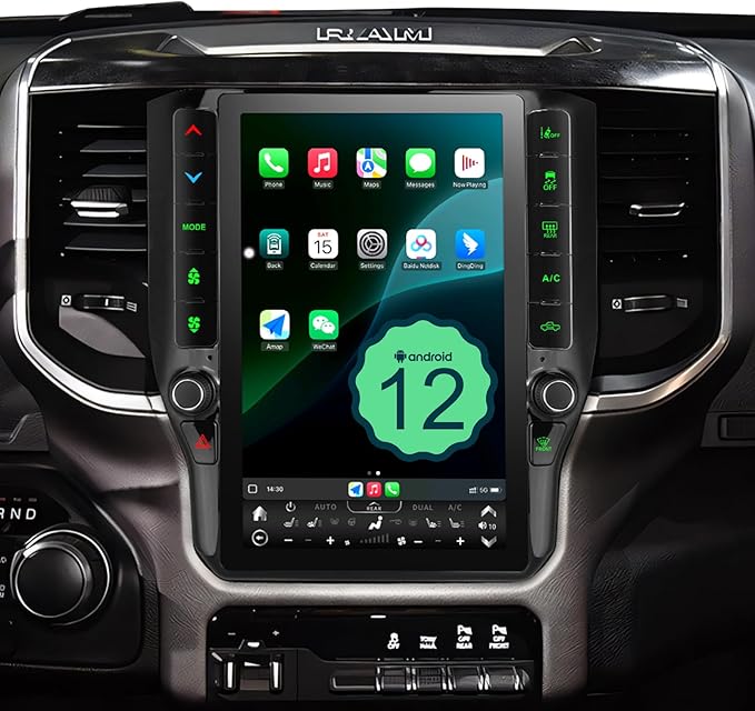 8 Cores 6+128G Radio Upgrade, 2019-2024 for Dodge Ram 1500 2500 3500 Truck Radio Upgrade,12.1 inch Vertical Touchscreen Support Wireless CarPlay Android Auto GPS Bluetooth FM SWC(Inches, 12.1)