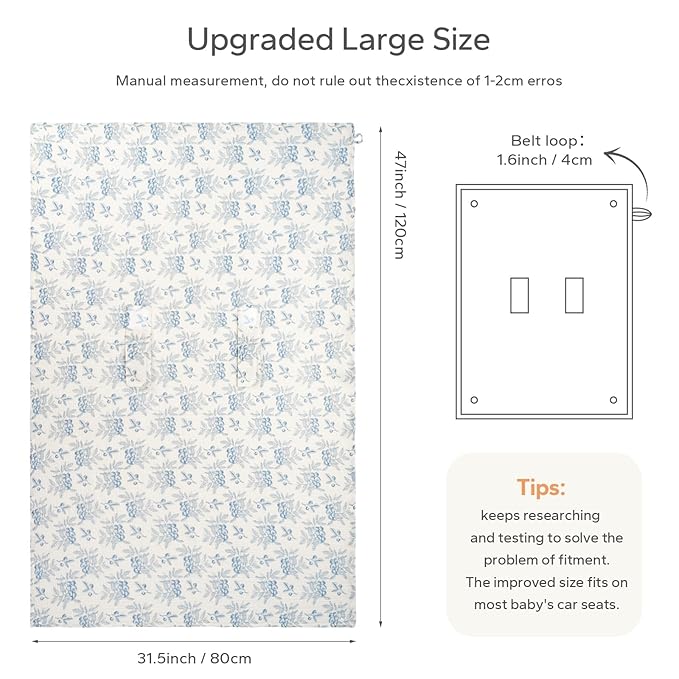 SERAPHY 2-in-1 Muslin Baby Car Seat Cover & Nursing Cover, Soft Lightweight Breastfeeding Cover for Boys and Girls,Breathable Canopy for Infant Carseat & Stroller for Summer—Blueberrie