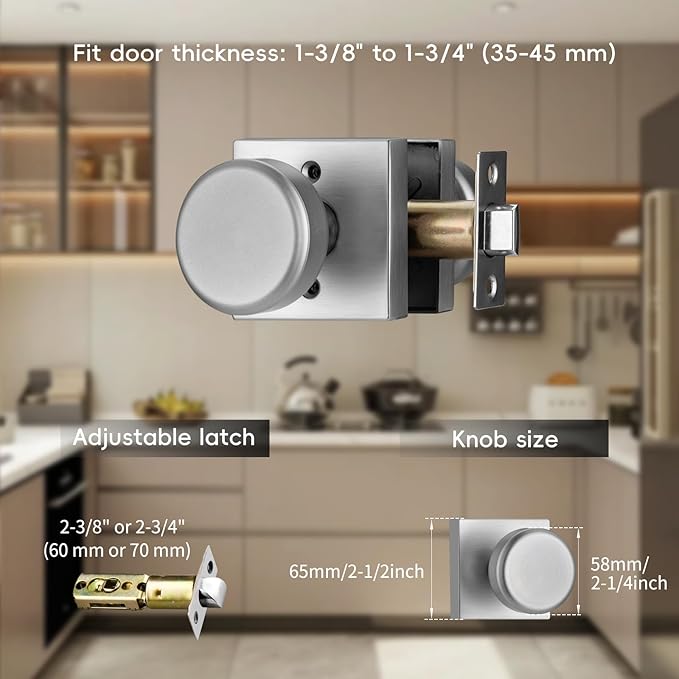 Brushed Nickel Door Knobs Interior, Pismo Doorknobs with Square Rosette for Hall
