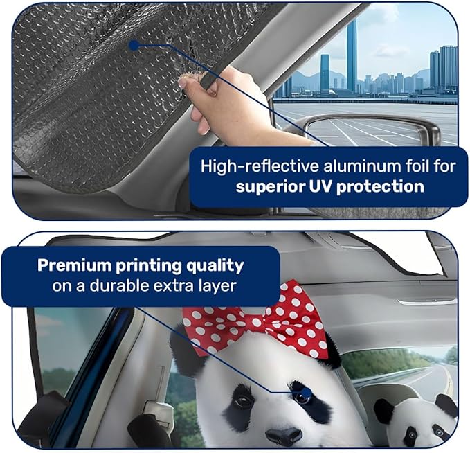 GENANY Panda Windshield Sun Shade for Car SUV Truck (55x30 Inches), Front Window Visor for Windows, Protector Blocks UV
