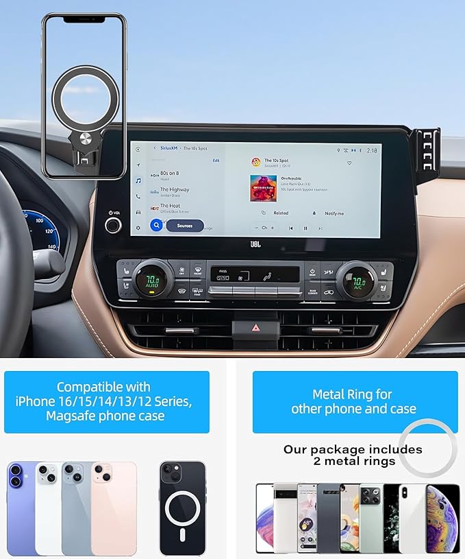 Car Phone Holder for Toyota Grand Highlander/Grand Highlander Hybrid 2024 2025 2026 Accessories Apply to 12.3 Inch Screen Fixed Clip Magnetic Cell Phone Mount 360 Degree Rotation