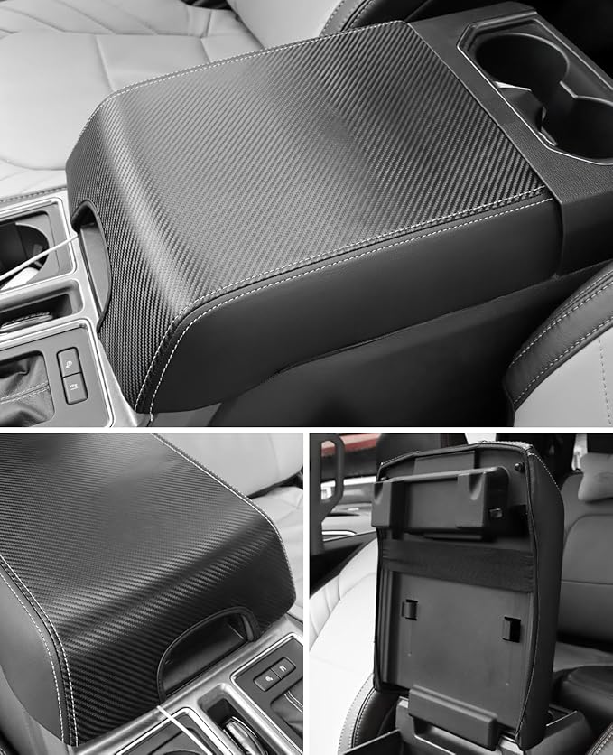 INTGET Center Console Cover for Ford F150 Accessories 2015-2020 2016 2017 2018 2019 Car Middle Lid Seat Armrest Cover Protector Elbow Cushion Pad (Carbon Fiber Texture, 2015-2020)