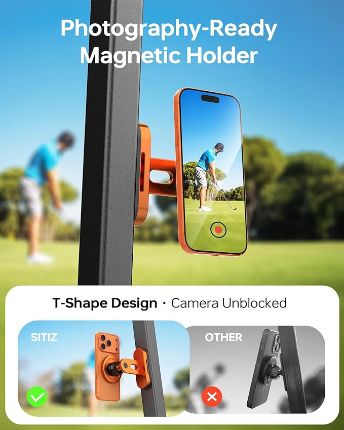Magnetic Golf Cart Phone Holder Compatible with iPhone 12-17, Golf Accessories for Men, Photography-Friendly T-Shape Design Strong Magnetic Phone Caddy with 360° Adjustable Ball Head, Golf Gifts