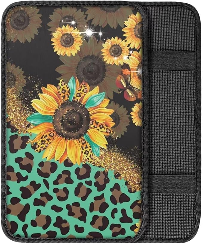 Coldinair Sunflower Universal Car Center Console Pad Leopard Print Soft Armrest Protector Cover Fit for Most Vehicle,SUV,Truck,Car Interior Accessories Decor