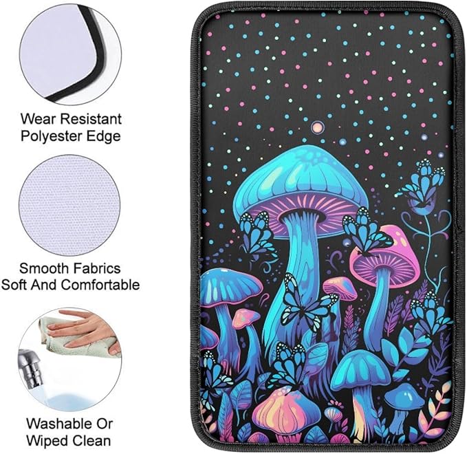 UNICEU Polka Dot Mushroom Car Accessories Car Center Console Armrest Cover Auto Interior Decor Neoprene Armrest Box Protector Cover Pad, Universal