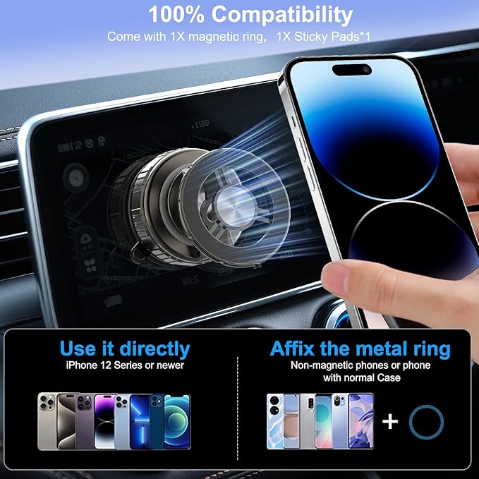 2026 New Vacuum Magnetic Phone Holder for Car, Magsafe Car Mount for Car/Gym/Mirror/Smooth Surface, Compatible with iPhone Android and All Smartphones(G518)