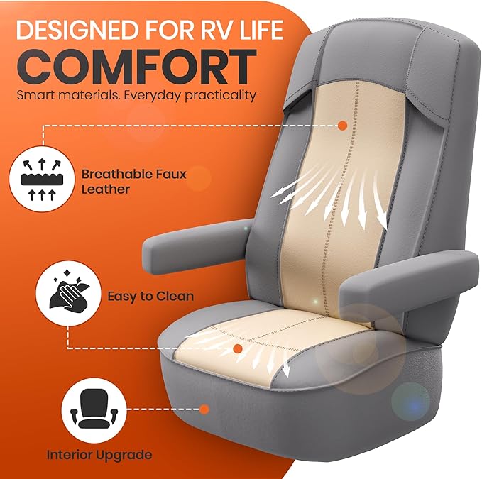VALUN RV Seat Covers (Grey 2 Pack) – Captains Chair Seat Covers for RV Captain Chair & Motorhome Chairs, Universal Fit RV Chair Covers for Camper, Trailer, Van, Protects Against Dirt, Spills & Wear