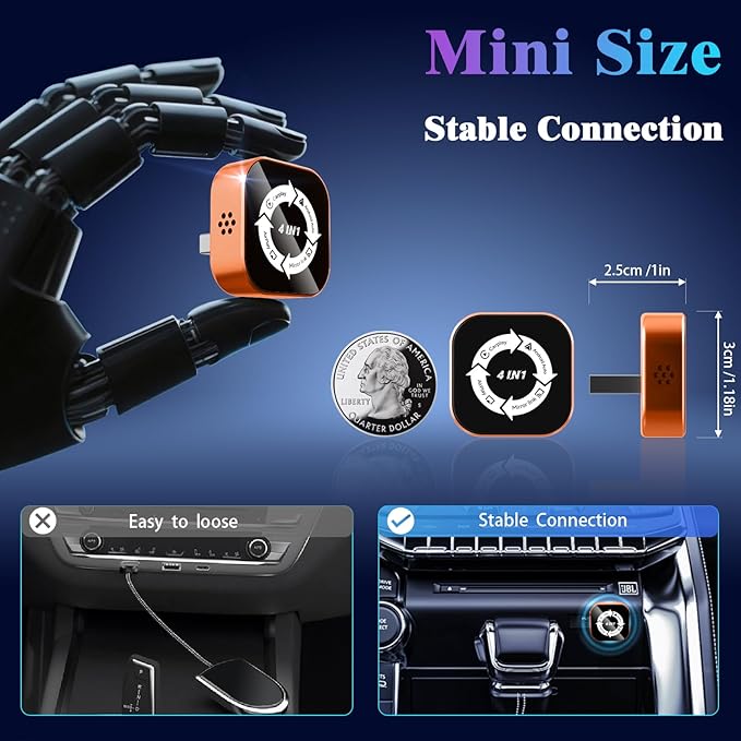 4-in-1 Wireless CarPlay Screen Mirroring Adapter for Apple CarPlay/Android Auto, 2026 Upgraded AirPlay MirrorLink Adapter, CarPlay Dongle Convert Wired to Wireless, Type C Extension, Plug & Play