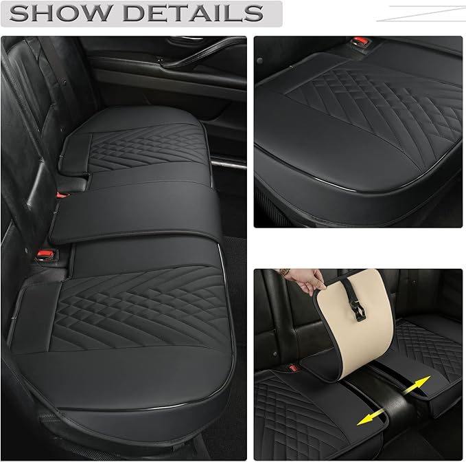 GIANT PANDA PU Leather Rear Seat Cover Protector, Anti-Slip Adjustable (50~55.5'') – Fits 90% Vehicles (Excludes Large SUVs/Trucks) - Black