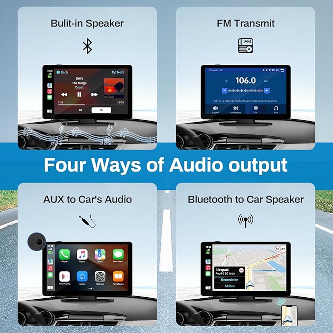 BOXGVO Wireless Carplay Screen for Car with 4K Dash Cam, 9" Portable Carplay & Android Auto, Car Touchscreen with 1080p Backup Camera, GPS/Voice Control/FM//Mirror Link/Bluetooth