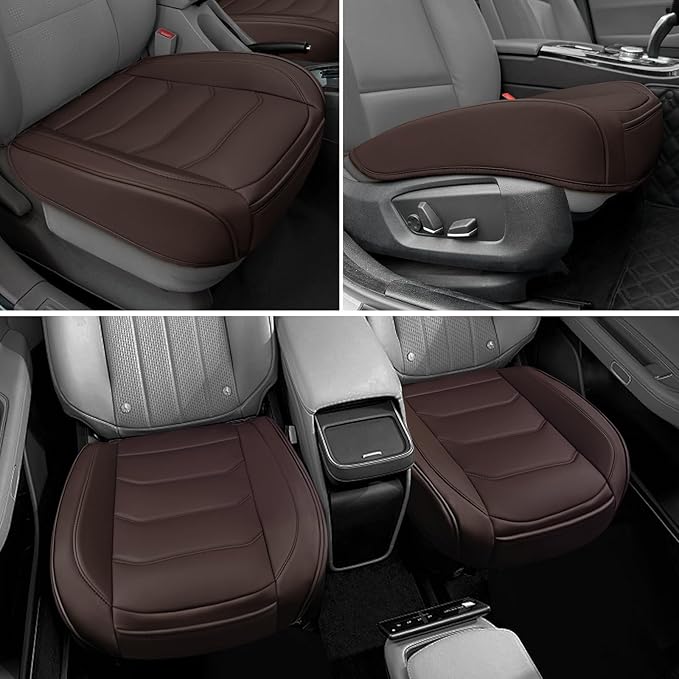 Car Seat Cover for Luxury & Comfort - PU Leather, Anti-Slip, Full Wrap Protection with Storage Pocket for Bottom Cushion - Universal Fit for 95% of Vehicles (Coffee Color,2 Piece)