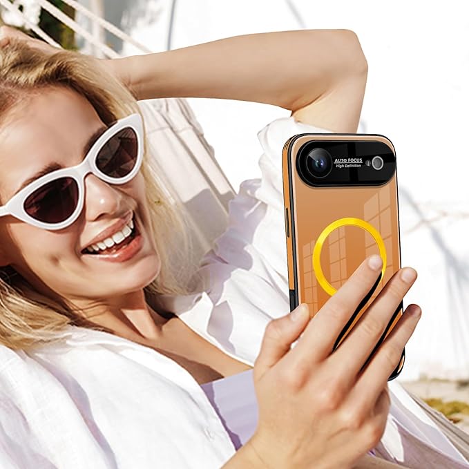 Guppy Compatible with iPhone Air Magnetic Case, with Full Camera Lens Protector [Compatible with MagSafe] Scratch Resistant Gradient Glass Back Cover Phone Case-Orange