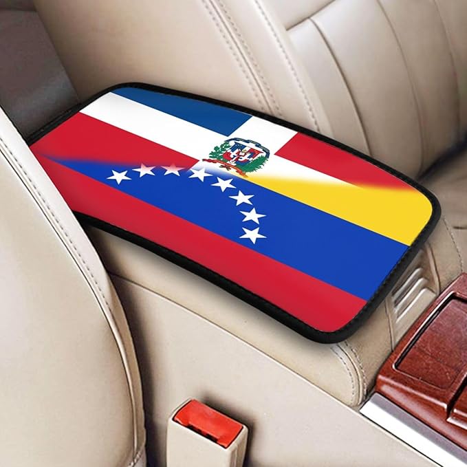 Venezuela Venezuelan Dominican Republic Flag Auto Center Console Armrest Cover Car Handrail Box Cushion Pad Mat Universal Fit Most Vehicle Sedan Truck SUV Soft Comfort Decor Accessories