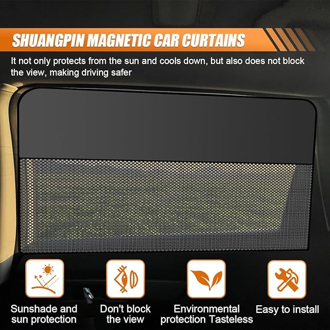 Car Rear Side Window Sunshade, Magnetic Automotive Windshield Privacy Curtain with Half Shade, Mesh Sun Protection Cover Blocks Heat, Glare, UV Rays for Driver Passenger (Rear)